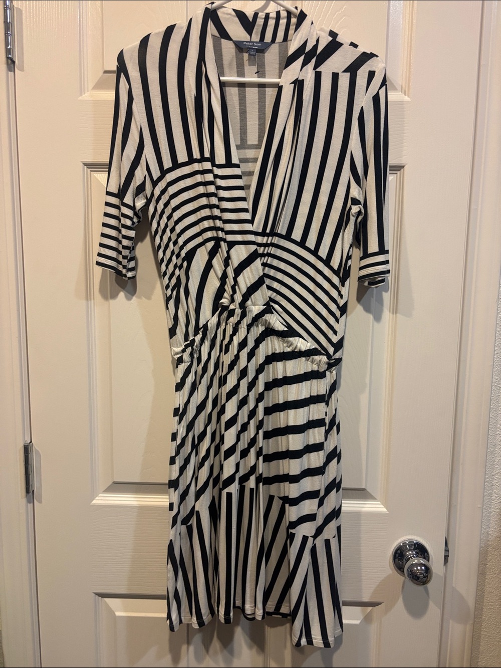 Peter Som Black and White Striped Midi Wrap Dress